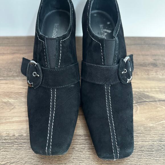 Whimsygoth Suede Heels Sz 7 Witchy Buckle Black Shoes Gothic Cottage Vibes - Picture 2 of 7